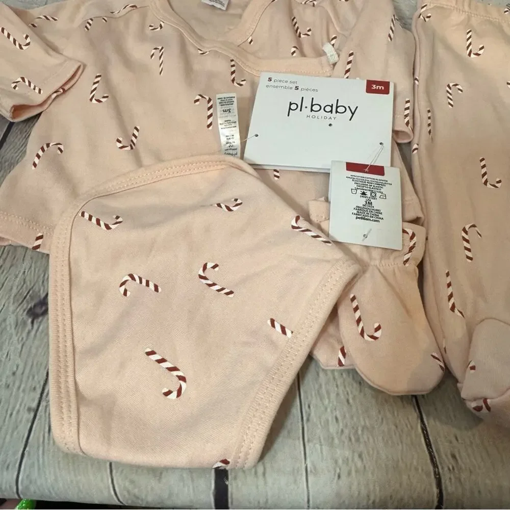PL Baby Candy Cane Baby Outfit W/Bib and Mittens
